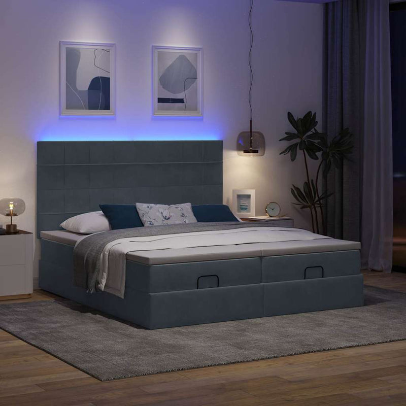 vidaXL Ottomán ágykeret matracokkal sötét szürke 160x200cm bársony