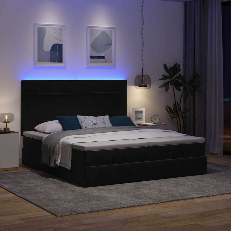 vidaXL Ottomán ágykeret matracokkal fekete 160x200cm bársony