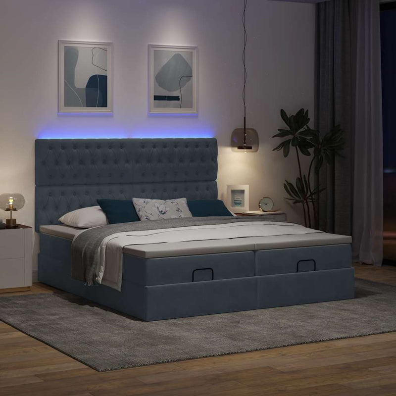vidaXL Ottomán ágykeret matracokkal sötét szürke 160x200cm bársony