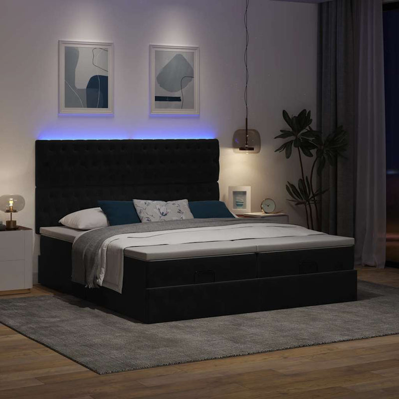 vidaXL Ottomán ágykeret matracokkal fekete 160x200cm bársony