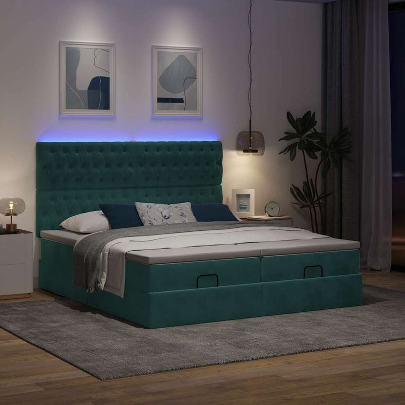 vidaXL Ottomán ágykeret matracokkal sötétzöld 160x200cm bársony