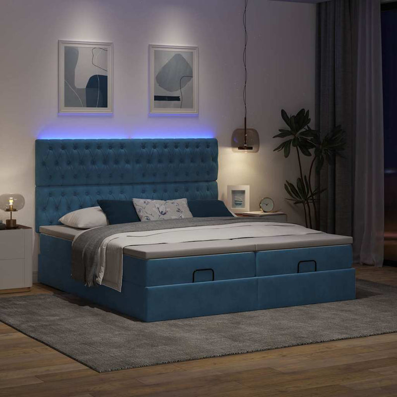 vidaXL Ottomán ágykeret matracokkal sötétkék 160x200cm bársony