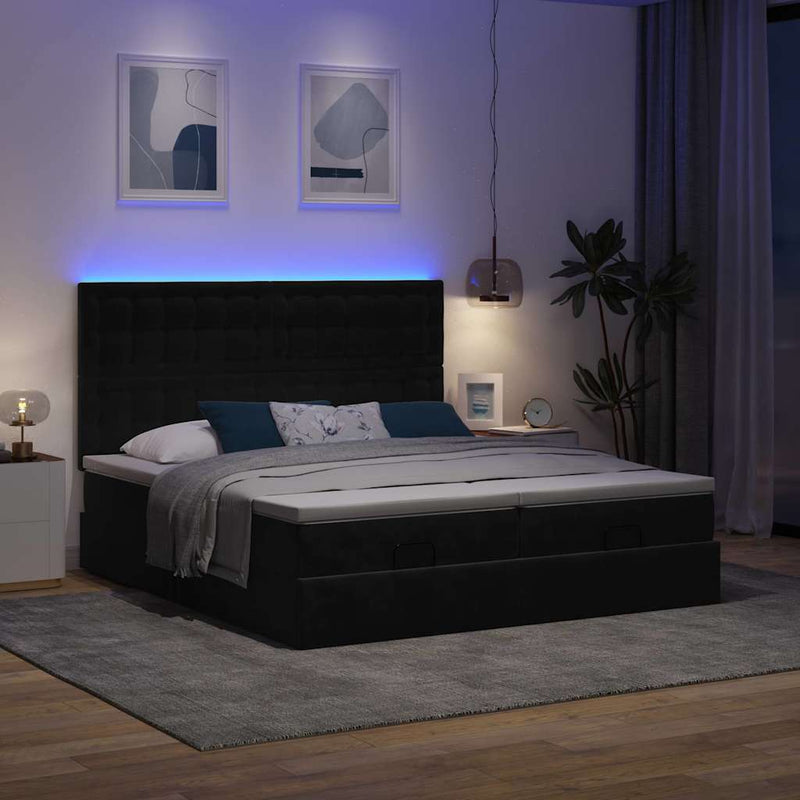 vidaXL Ottomán ágykeret matracokkal fekete 160x200cm bársony