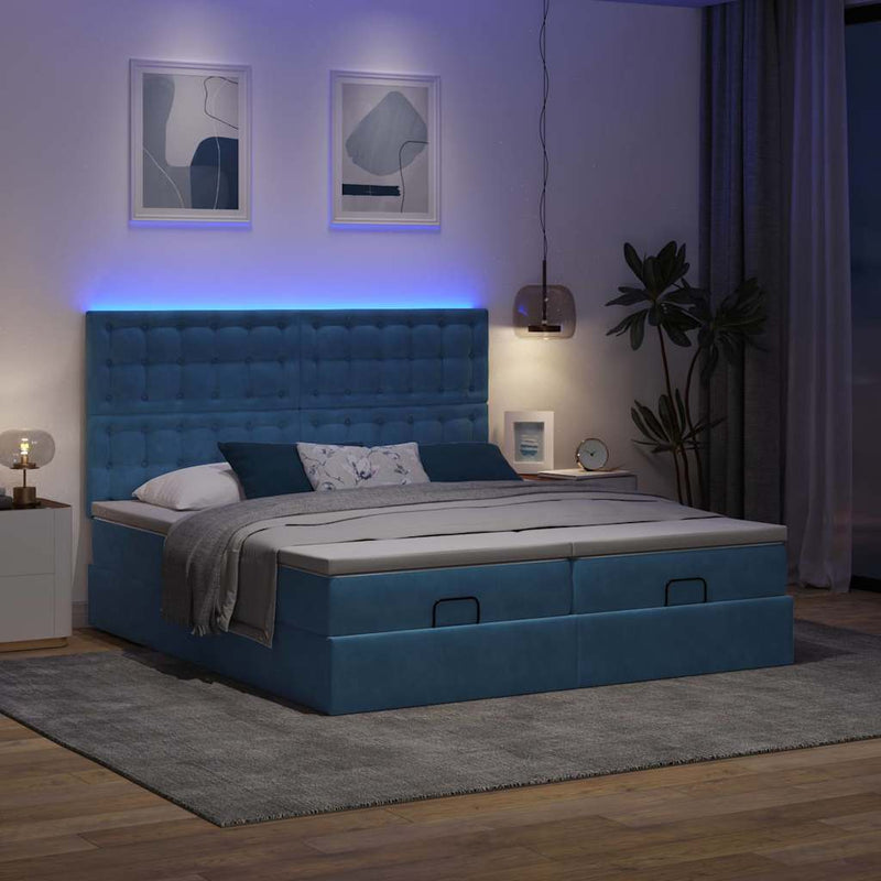 vidaXL Ottomán ágykeret matracokkal sötétkék 160x200cm bársony