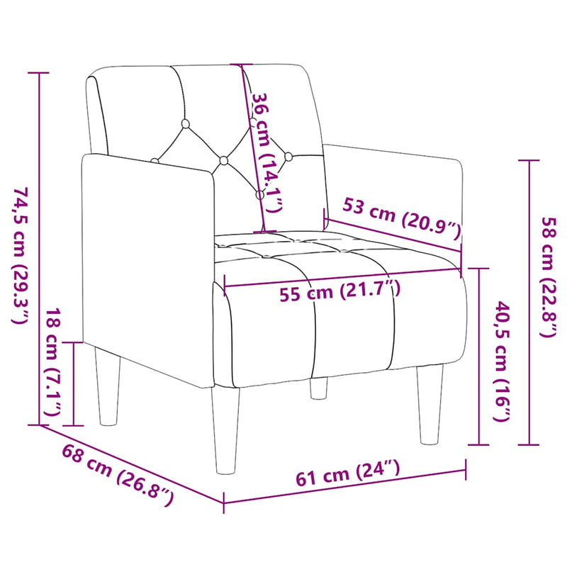 vidaXL fekete bársony kanapészék karfás szék 55 cm