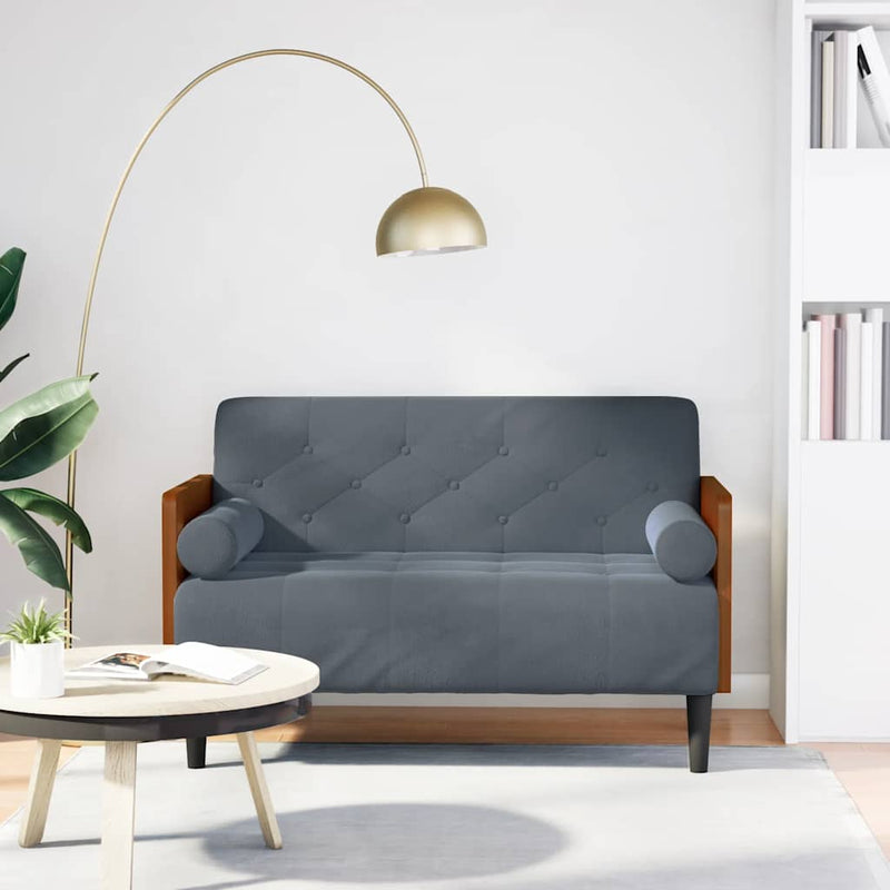 vidaXL sötétszürke bársony loveseat kanapé párnákkal 110 cm