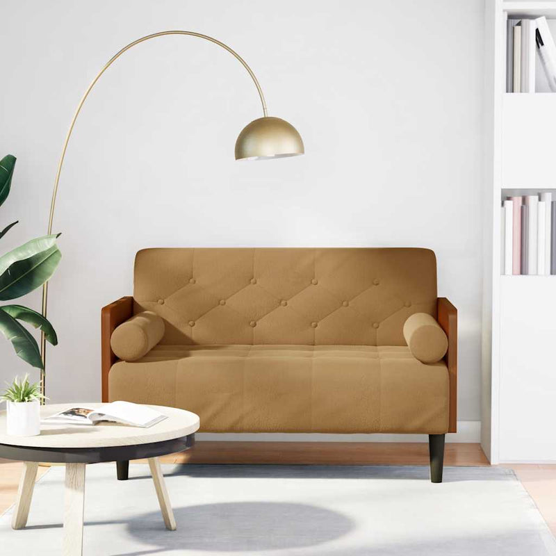 vidaXL barna bársony loveseat kanapé párnákkal 110 cm