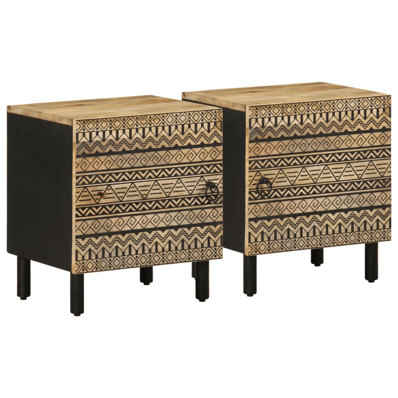vidaXL 2 db fekete tömör mangófa éjjeliszekrények 40 x 33,5 x 46 cm