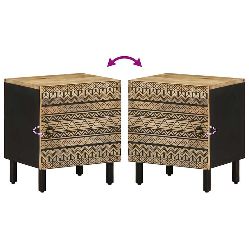 vidaXL 2 db fekete tömör mangófa éjjeliszekrények 40 x 33,5 x 46 cm