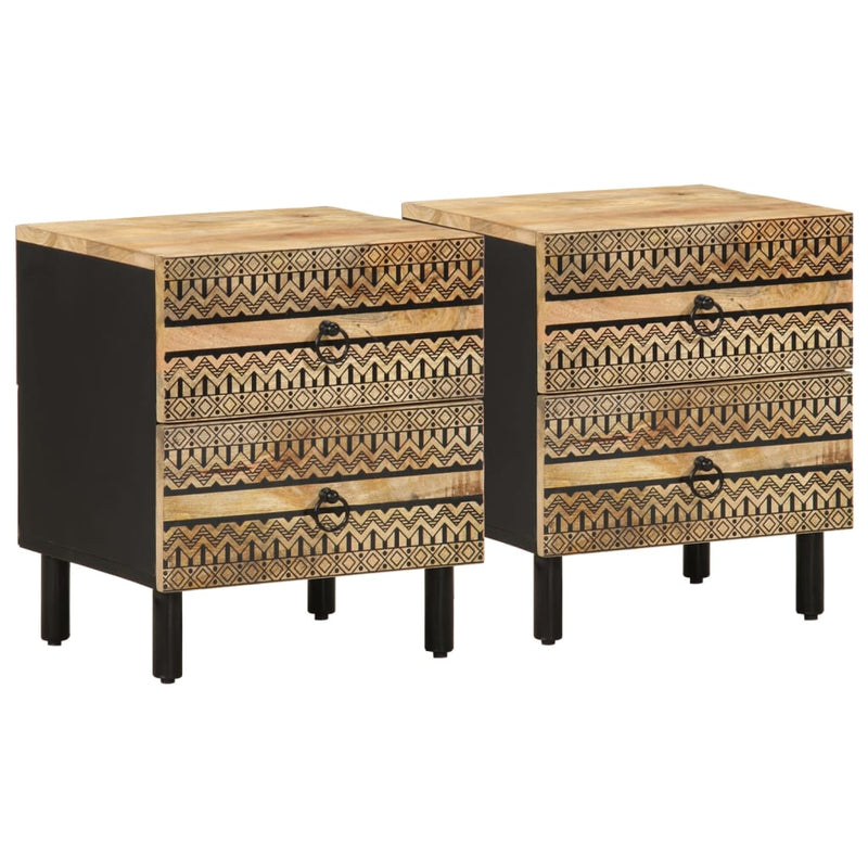 vidaXL 2 db fekete tömör mangófa éjjeliszekrények 40 x 33,5 x 46 cm