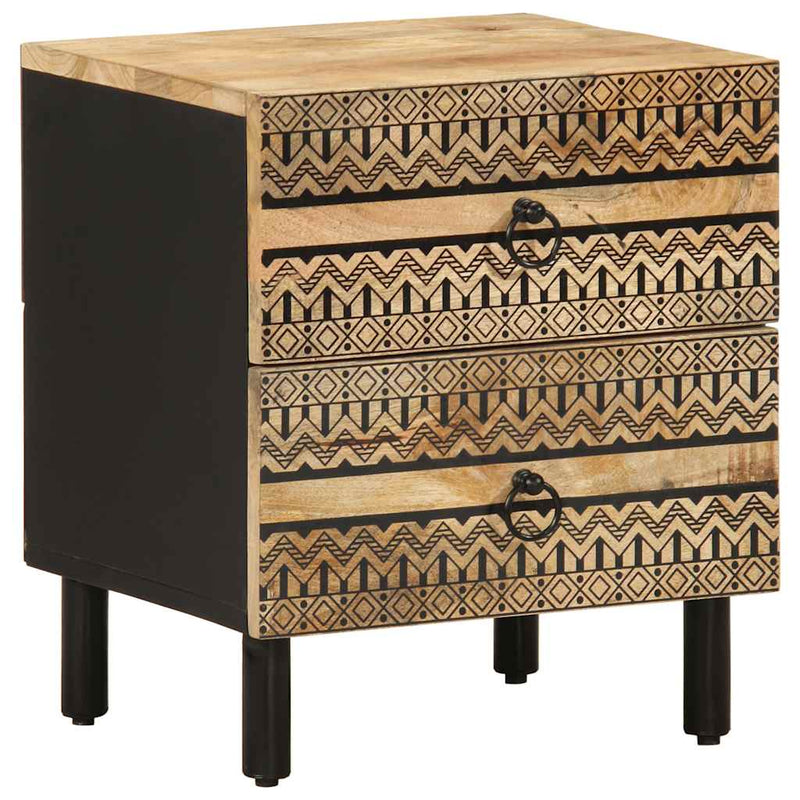 vidaXL 2 db fekete tömör mangófa éjjeliszekrények 40 x 33,5 x 46 cm