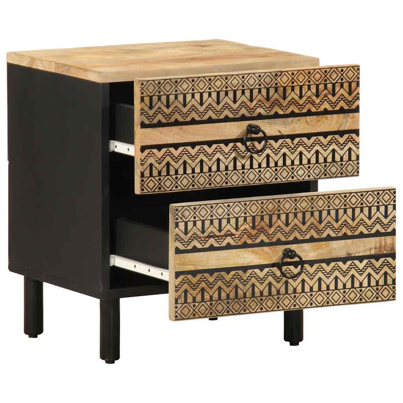 vidaXL 2 db fekete tömör mangófa éjjeliszekrények 40 x 33,5 x 46 cm