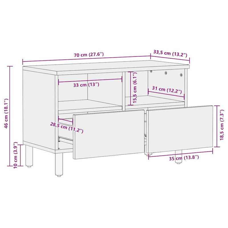 vidaXL fekete tömör nyers mangófa TV-szekrény 70 x 33,5 x 46 cm
