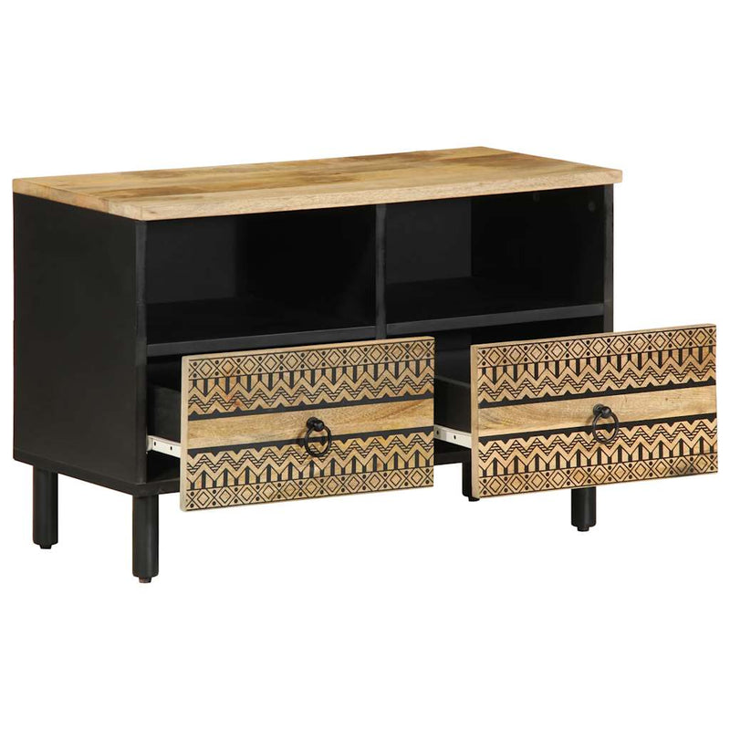 vidaXL fekete tömör nyers mangófa TV-szekrény 70 x 33,5 x 46 cm