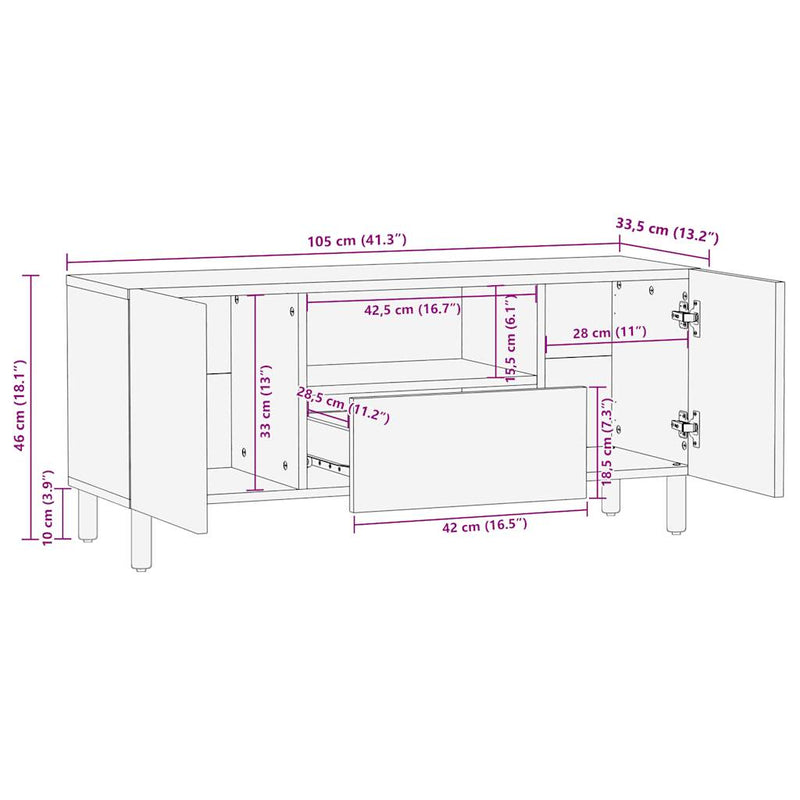 vidaXL fekete tömör nyers mangófa TV-szekrény 105 x 33,5 x 46 cm