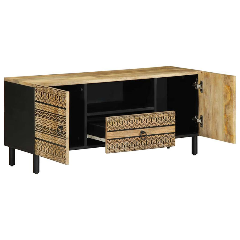 vidaXL fekete tömör nyers mangófa TV-szekrény 105 x 33,5 x 46 cm