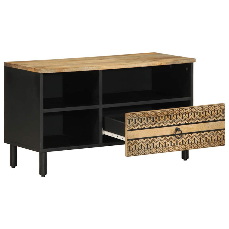vidaXL fekete tömör nyers mangófa TV-szekrény 80 x 33,5 x 46 cm