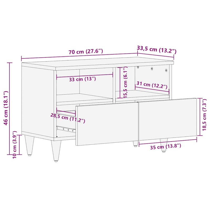 vidaXL tömör mangófa TV-szekrény70x33,5x46 cm