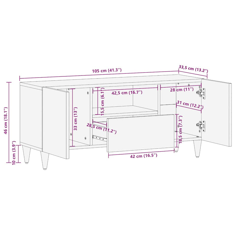 vidaXL tömör mangófa TV-szekrény 105x33,5x46 cm