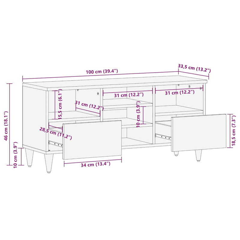 vidaXL tömör mangófa TV-szekrény100x33,5x46 cm