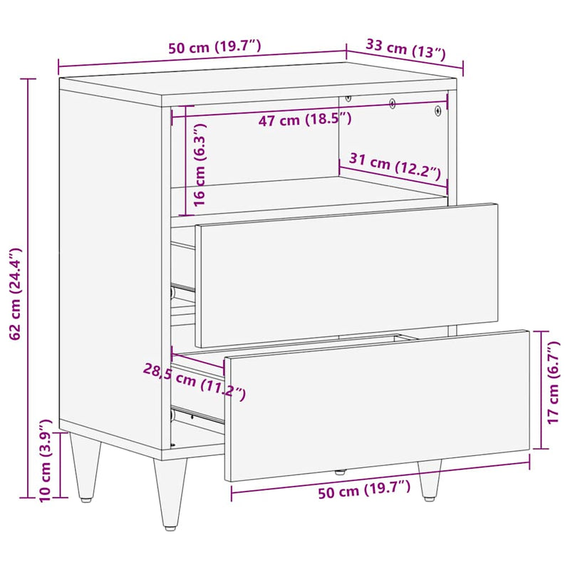 vidaXL Éjjeliszekrény fiókkal mézbarna 50 x 33 x 62 cm tömör mangófa