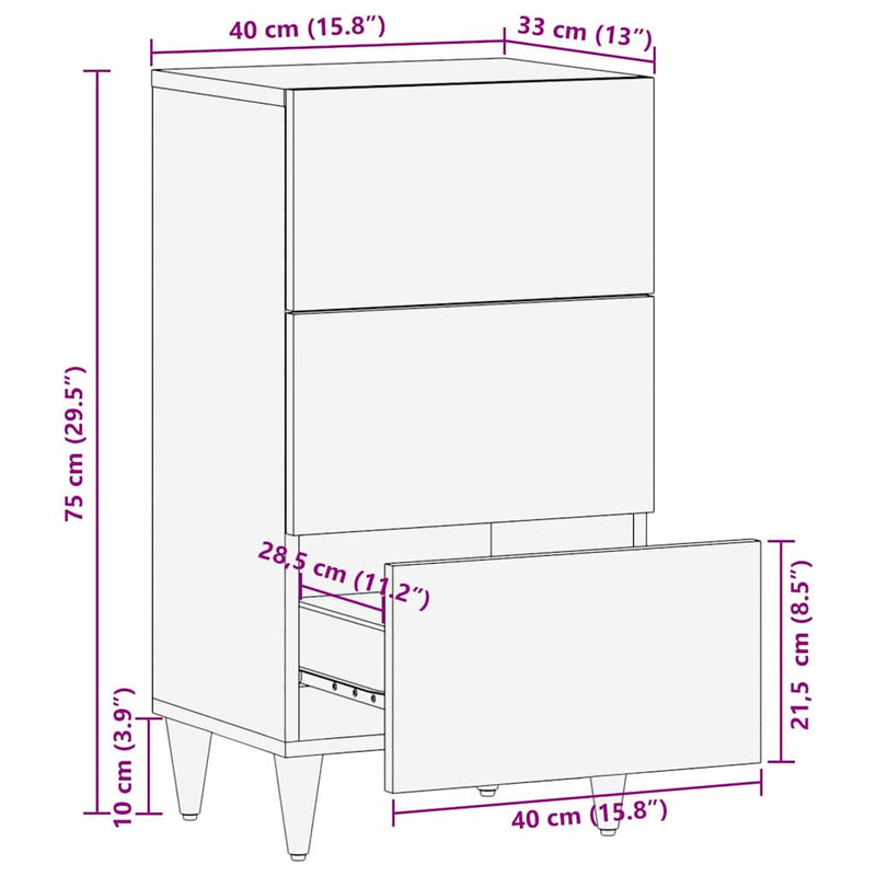 vidaXL Széf fiókkal polcokkal Barna 40 x 33.5 x 75 cm Tömör mangófa