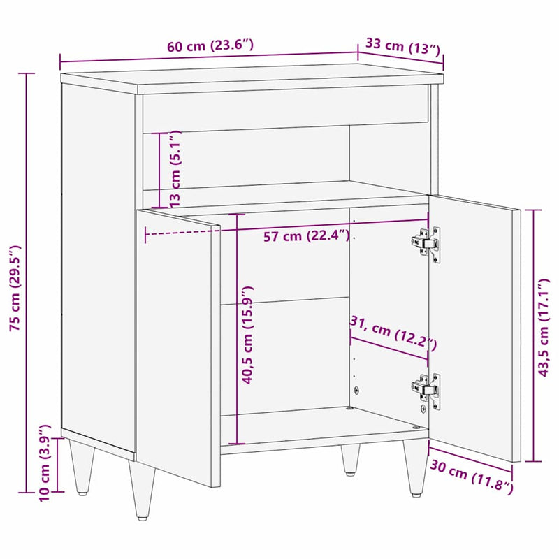 vidaXL Széf polcokkal tárolóval Barna 60 x 33.5 x 75 cm Tömör mangófa