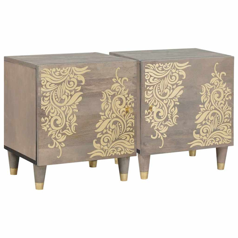 vidaXL Éjjeliszekrény 2 pcs Szürke 40 x 33 x 46 cm tömör mangófa