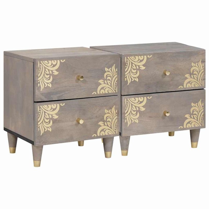 vidaXL Éjjeliszekrény 2 pcs Szürke 40 x 33 x 46 cm tömör mangófa