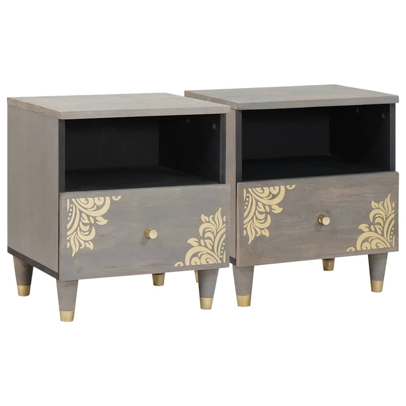 vidaXL Éjjeliszekrény 2 pcs Szürke 40 x 33 x 46 cm tömör mangófa