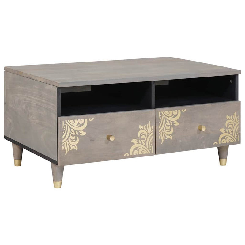 vidaXL Dohányzóasztal with Drawer Szürke 80 x 54 x 40 cm tömör mangófa