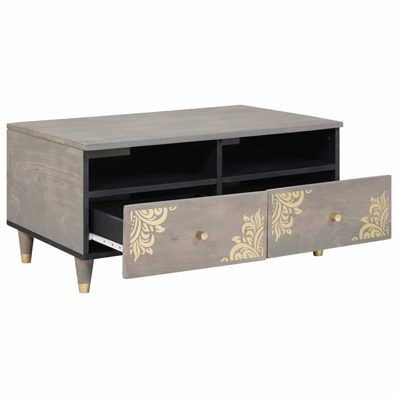 vidaXL Dohányzóasztal with Drawer Szürke 80 x 54 x 40 cm tömör mangófa