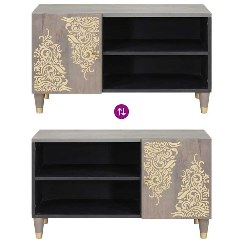 vidaXL TV szekrény polcokkal Szürke 80 x 33 x 46 cm Tömör Mangófát