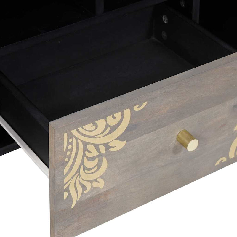 vidaXL TV szekrény fiókkal Szürke 100 x 33 x 46 cm Tömör Mangófát