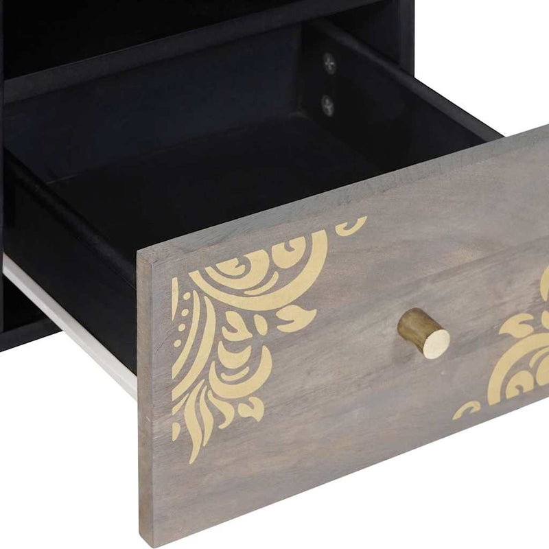 vidaXL TV szekrény fiókkal Szürke 100 x 33 x 46 cm Tömör Mangófát