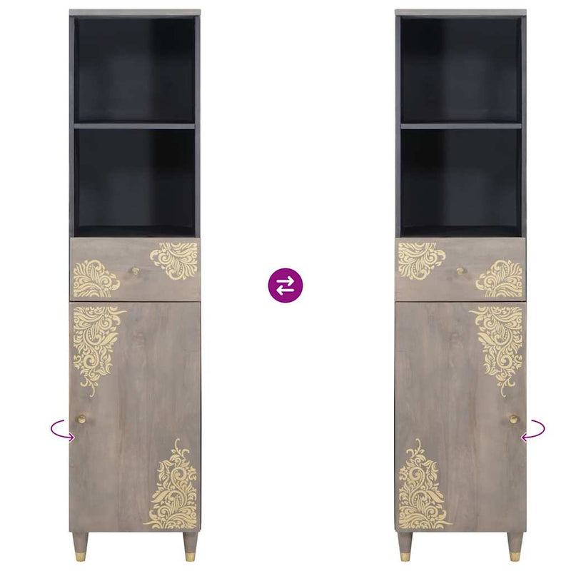 vidaXL Széf fiókkal Szürke 38 x 33 x 160 cm Tömör Mangófát