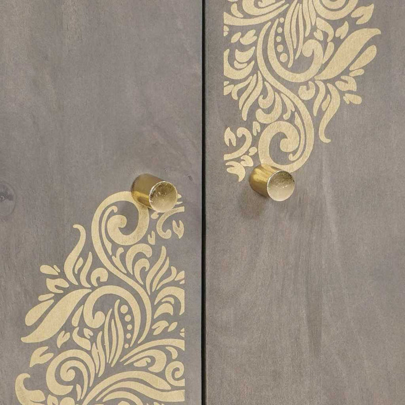 vidaXL Széf polcokkal Szürke és Arany 60 x 33 x 75 cm Tömör Mangófát