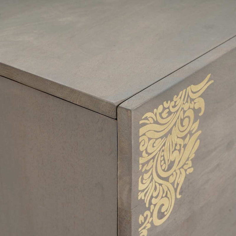 vidaXL Széf polcokkal Szürke és Arany 80 x 33.5 x 75 cm Tömör mangófa