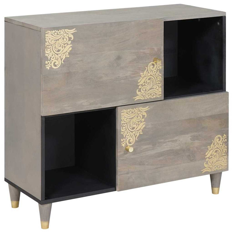 vidaXL Széf polcokkal Szürke és Arany 80 x 33.5 x 75 cm Tömör mangófa