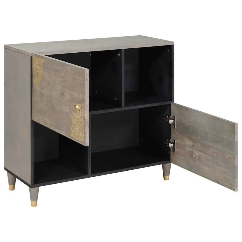 vidaXL Széf polcokkal Szürke és Arany 80 x 33.5 x 75 cm Tömör mangófa