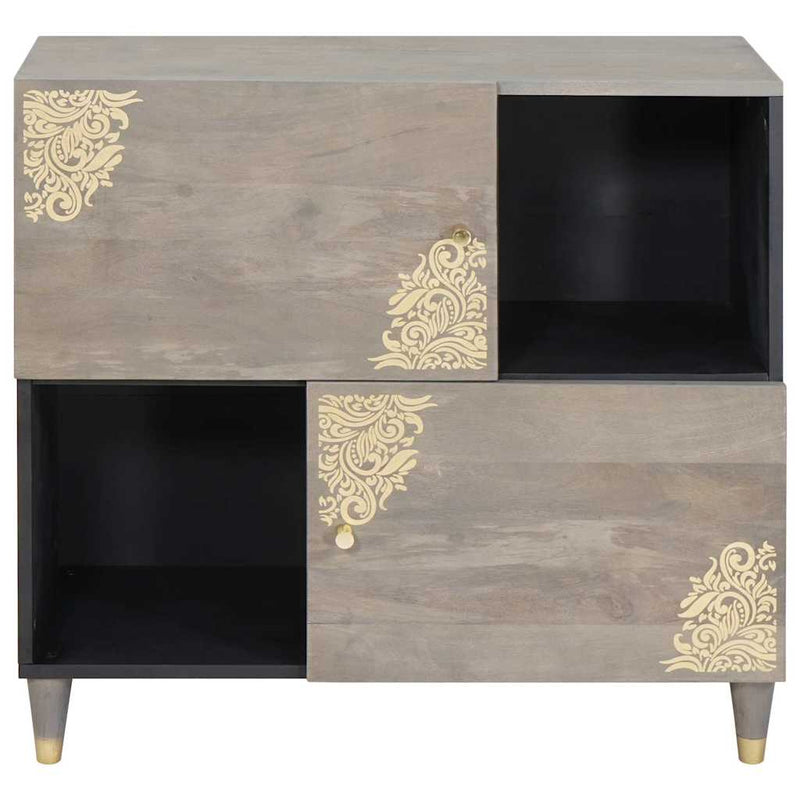 vidaXL Széf polcokkal Szürke és Arany 80 x 33.5 x 75 cm Tömör mangófa