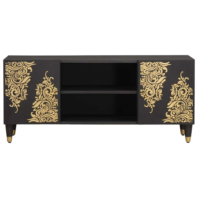 vidaXL TV szekrény polcokkal Fekete 105 x 33 x 46 cm Tömör Mangófát