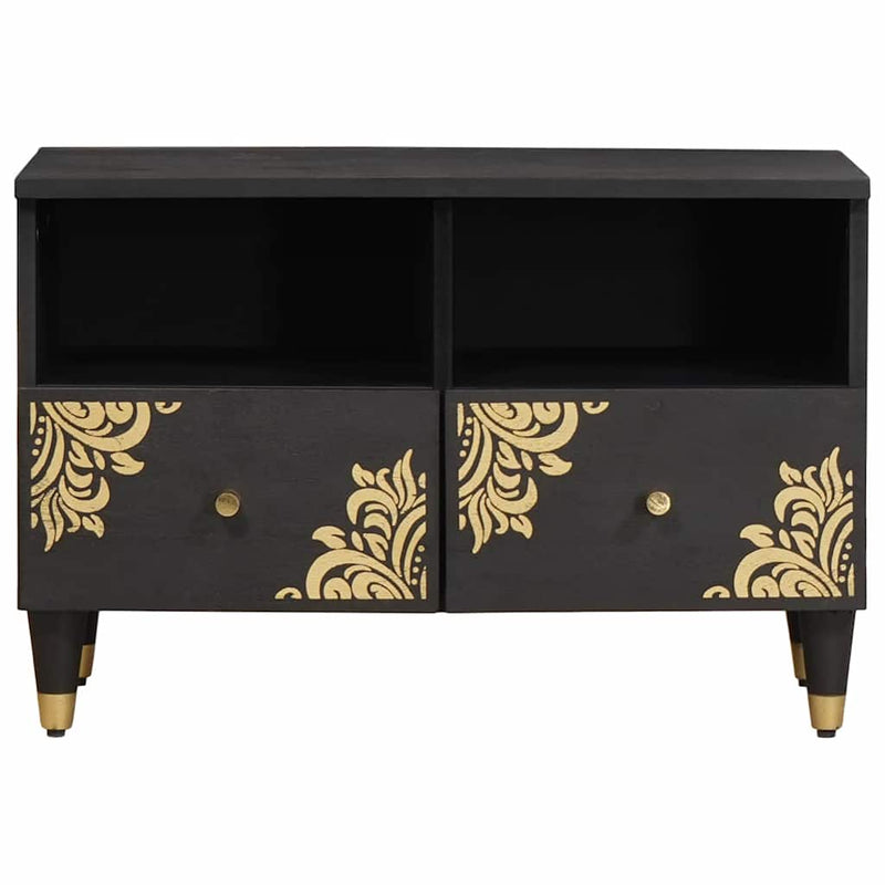 vidaXL TV szekrény fiókkal Fekete 70 x 33 x 46 cm Tömör Mangófát