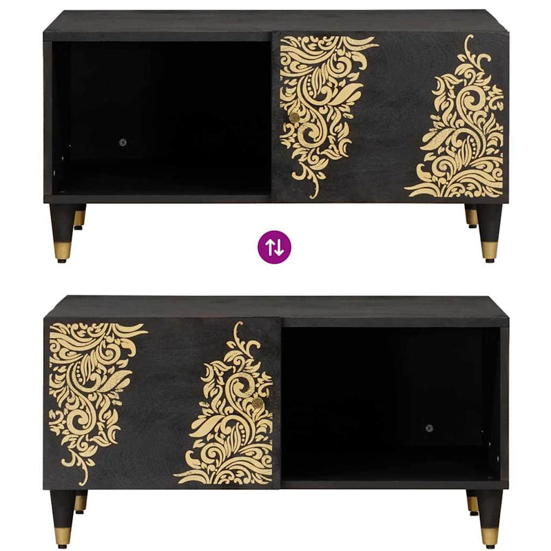 vidaXL Dohányzóasztal Fekete 80 x 50 x 40 cm Tömör Mangófát