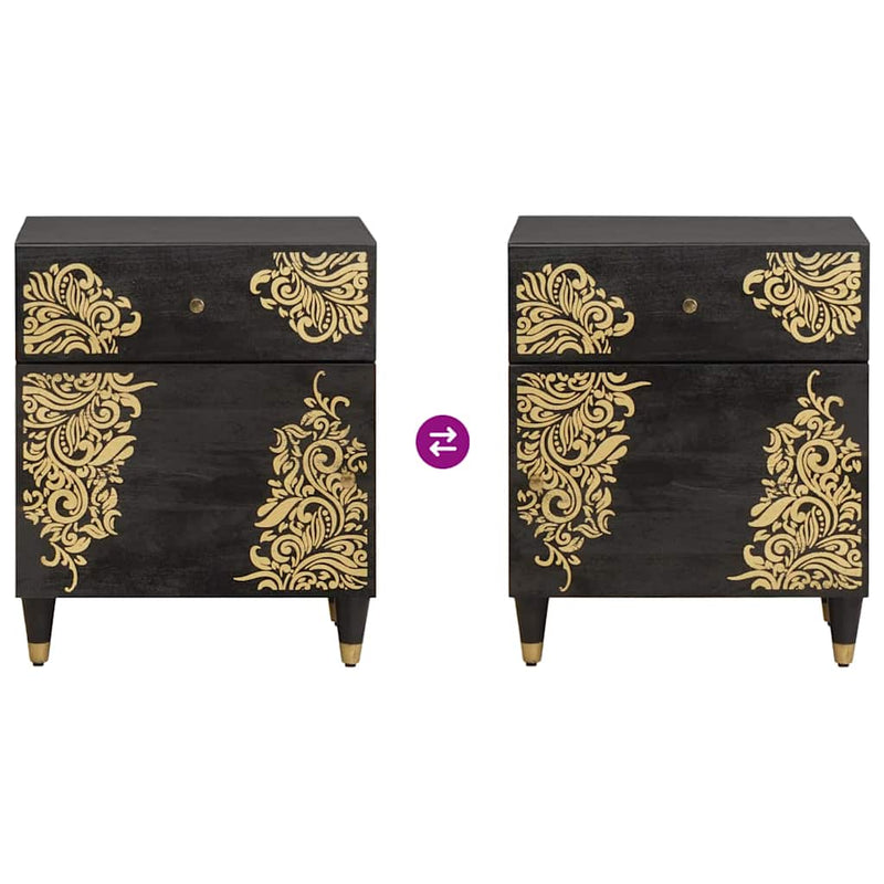 vidaXL Éjjeli szekrény ajtóval Fekete 50 x 33 x 60 cm Tömör Mangófát