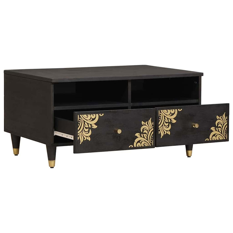 vidaXL Dohányzóasztal fiókkal Fekete 80 x 54 x 40 cm Tömör Mangófát