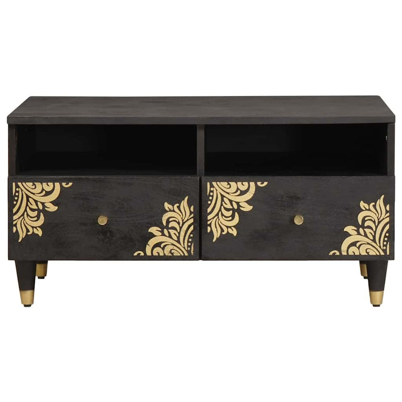 vidaXL Dohányzóasztal fiókkal Fekete 80 x 54 x 40 cm Tömör Mangófát