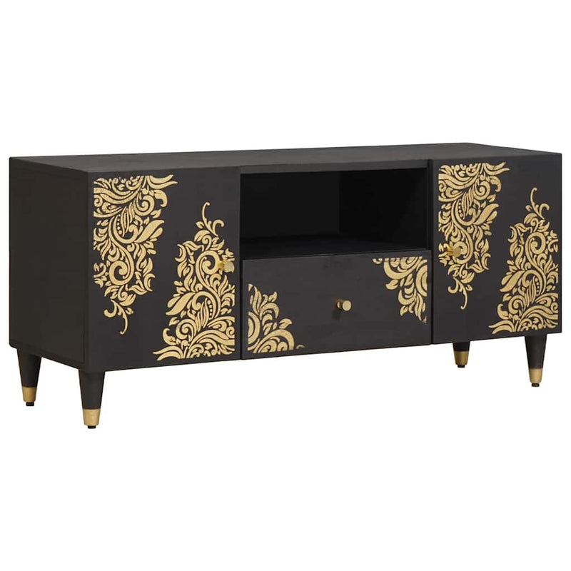 vidaXL TV szekrény fiókkal Fekete 105 x 33 x 46 cm Tömör Mangófát