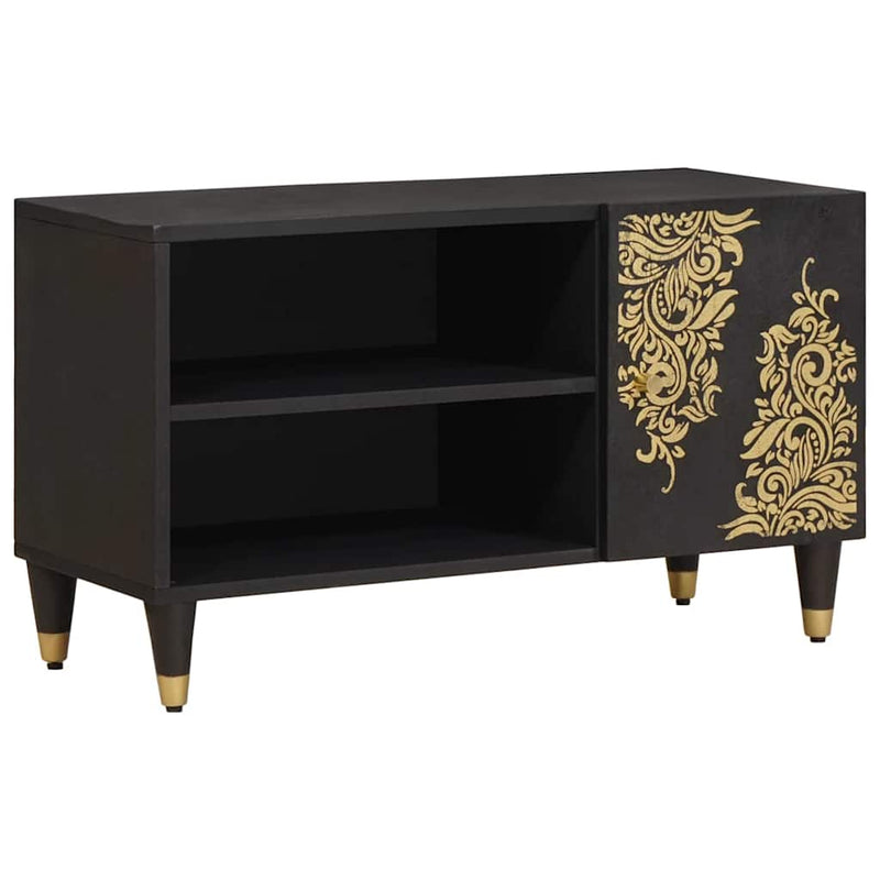 vidaXL TV szekrény polcokkal Fekete 80 x 33 x 46 cm Tömör Mangófát