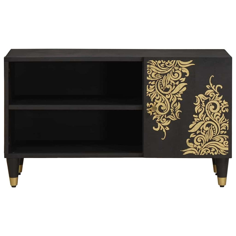 vidaXL TV szekrény polcokkal Fekete 80 x 33 x 46 cm Tömör Mangófát